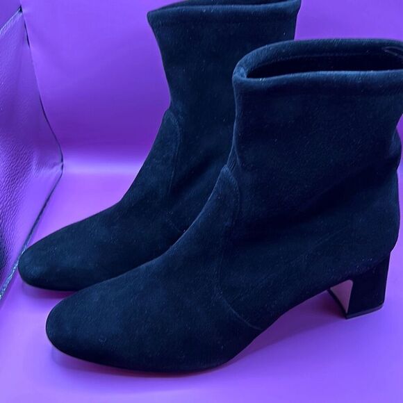 Stuart Weitzman Women's 11 Black Heel Suede Booties Classic Black Minimalist New - Picture 2 of 16